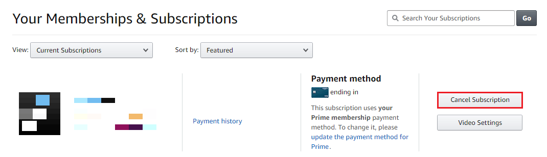 Click on Cancel Subscription next to Sling TV