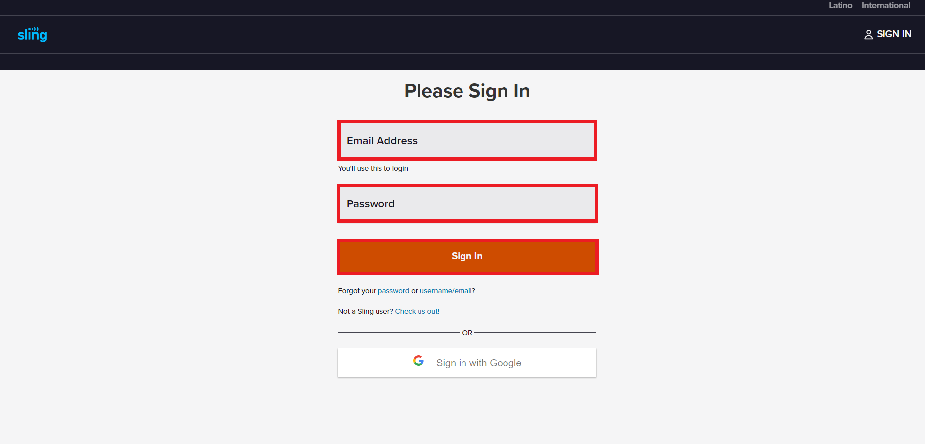 sign in on sling tv website 