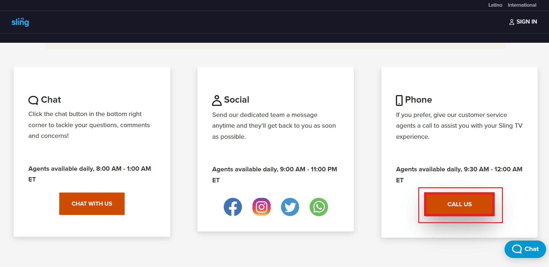 Scroll down and click on CALL US
