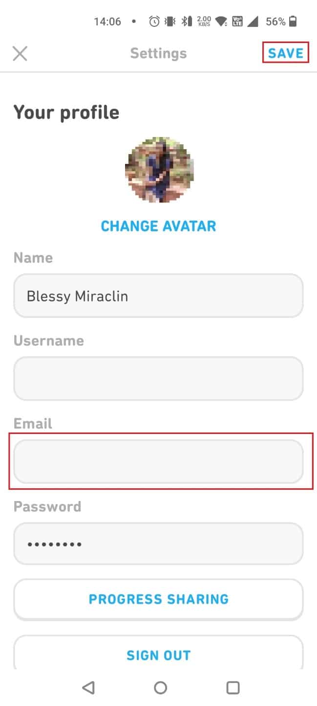 Enter the email address and tap on SAVE | How to Delete Duolingo Account