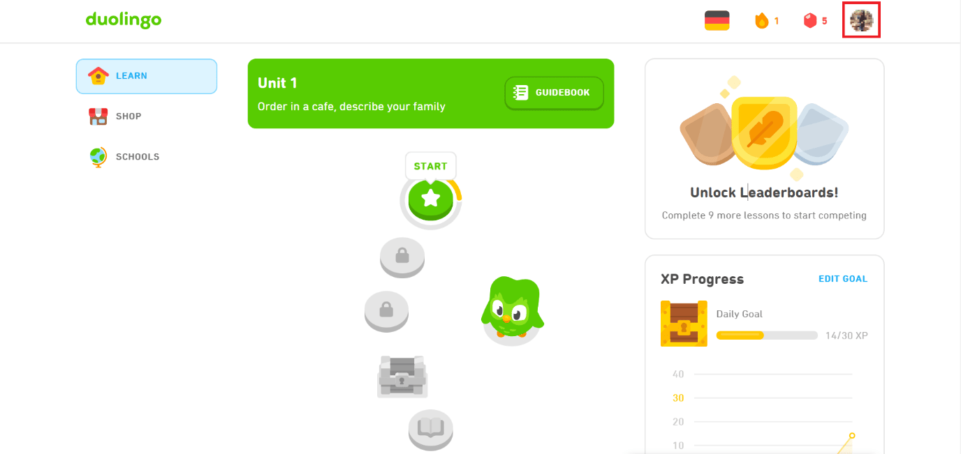 Click on the profile picture at the top right corner