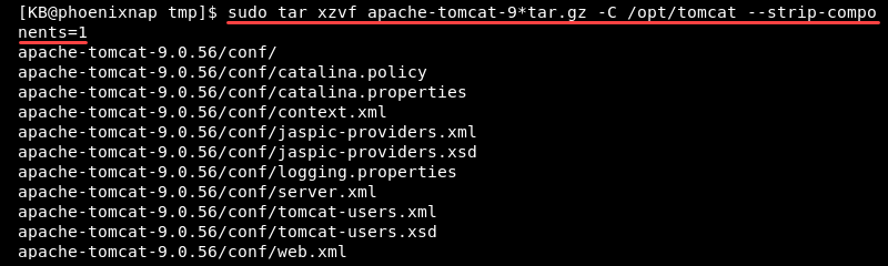 tar xzvf apache tomcat extract terminal