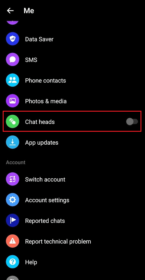 Swipe down and tap on Chat heads