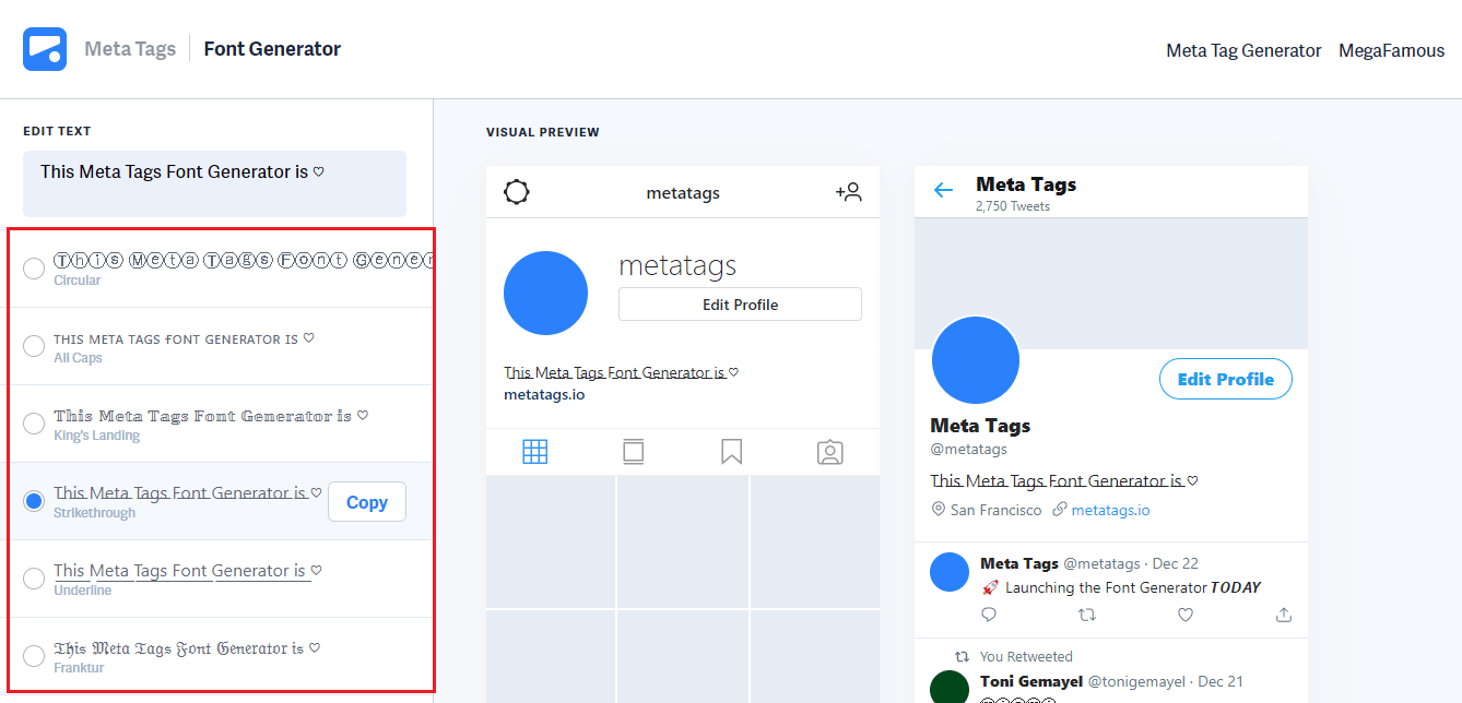 choose font in meta tags font generator