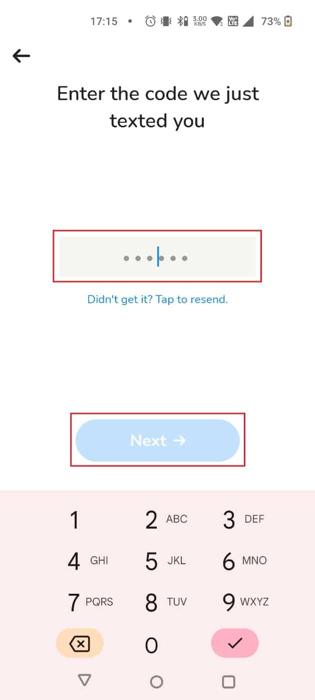 Enter the verification code sent to your phone number