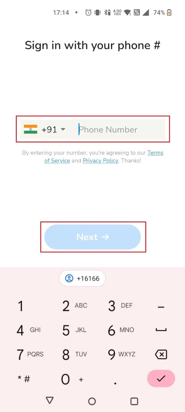 Enter your phone number and tap on Next | how to delete Clubhouse account