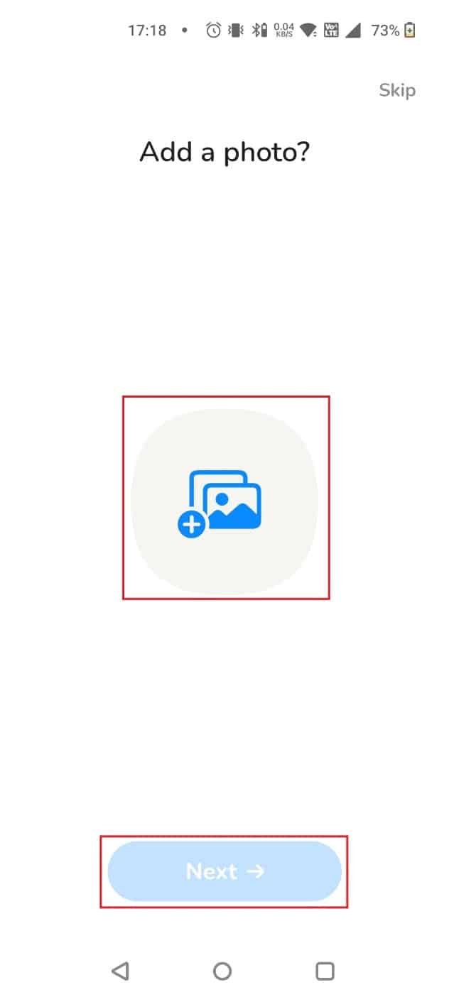Tap on the photo icon to add a profile picture and tap on Next