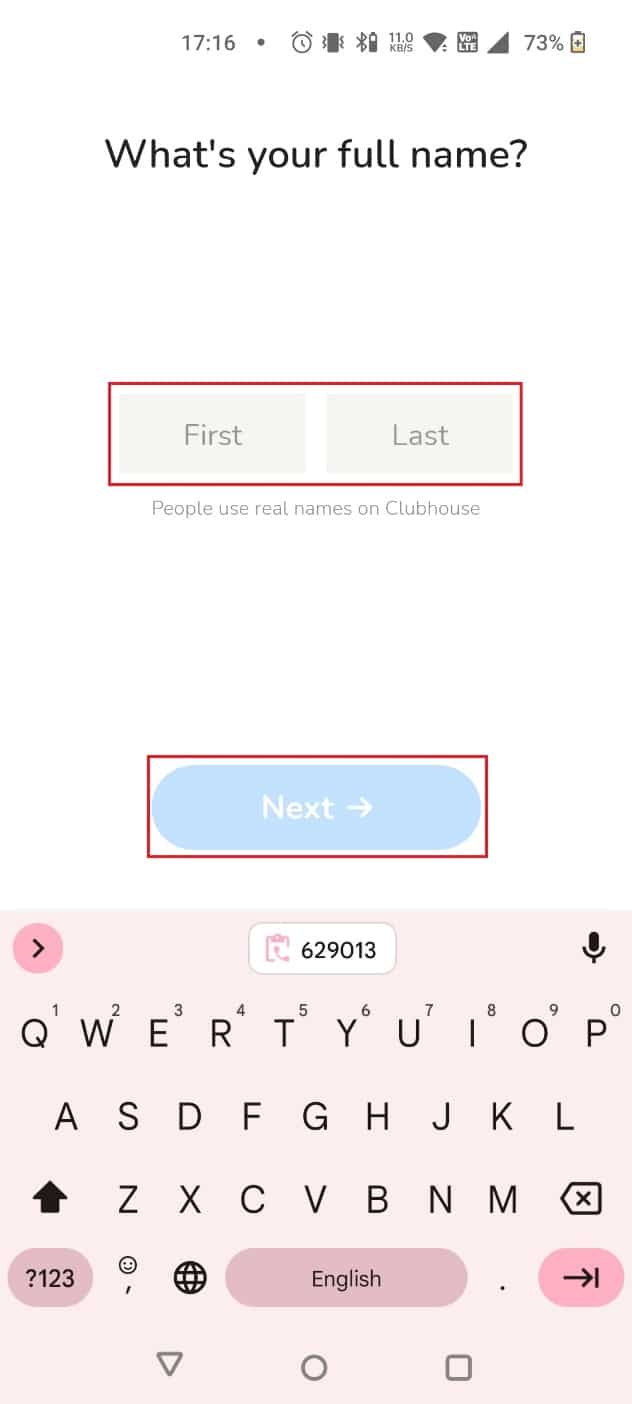 Enter the first and last name and tap on Next
