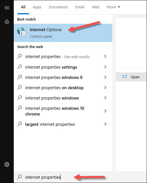 Checking Internet Options using the Start menu for solution to the error with SSL.