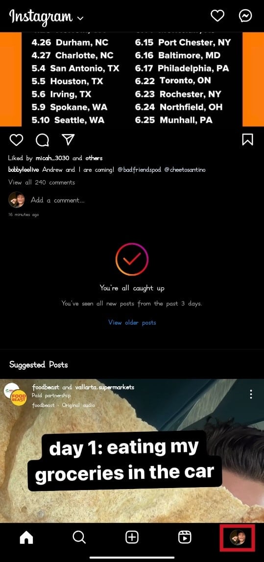 Tap on the profile icon at the bottom right corner of the screen