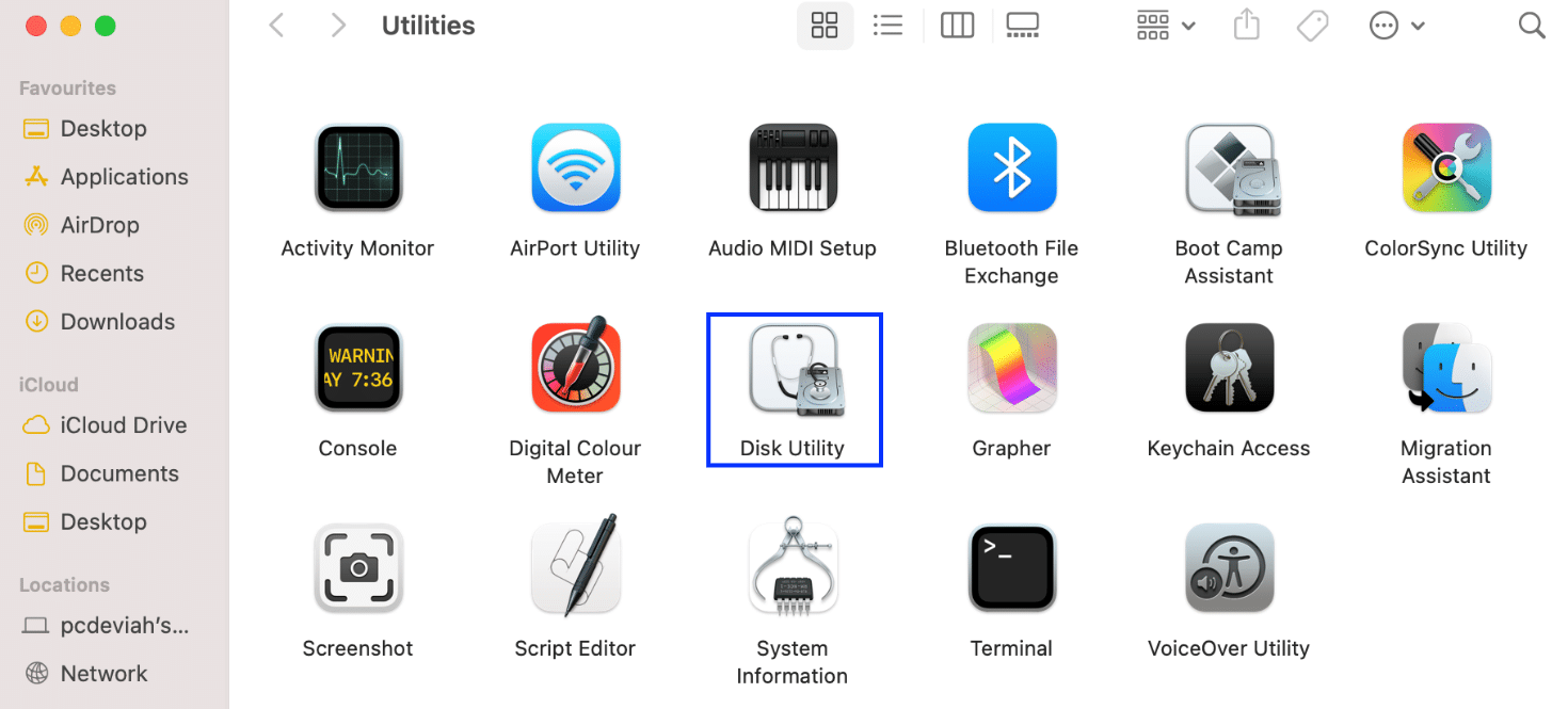 open disk utility. | How to Fix Kernel Panic Mac Error