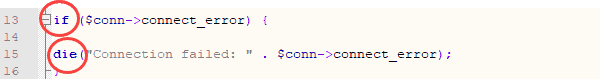 example of connection failed die function