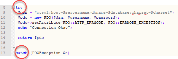 example of error message for catch blocks