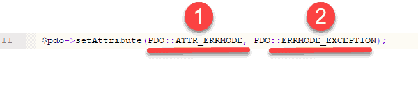 example of pdo running an exception