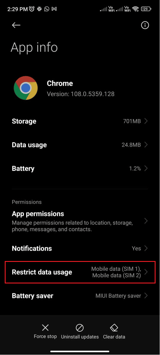 tap on Restrict data usage