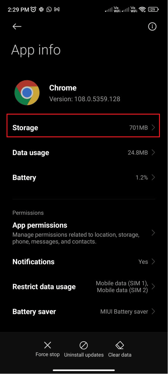 tap on Storage 
