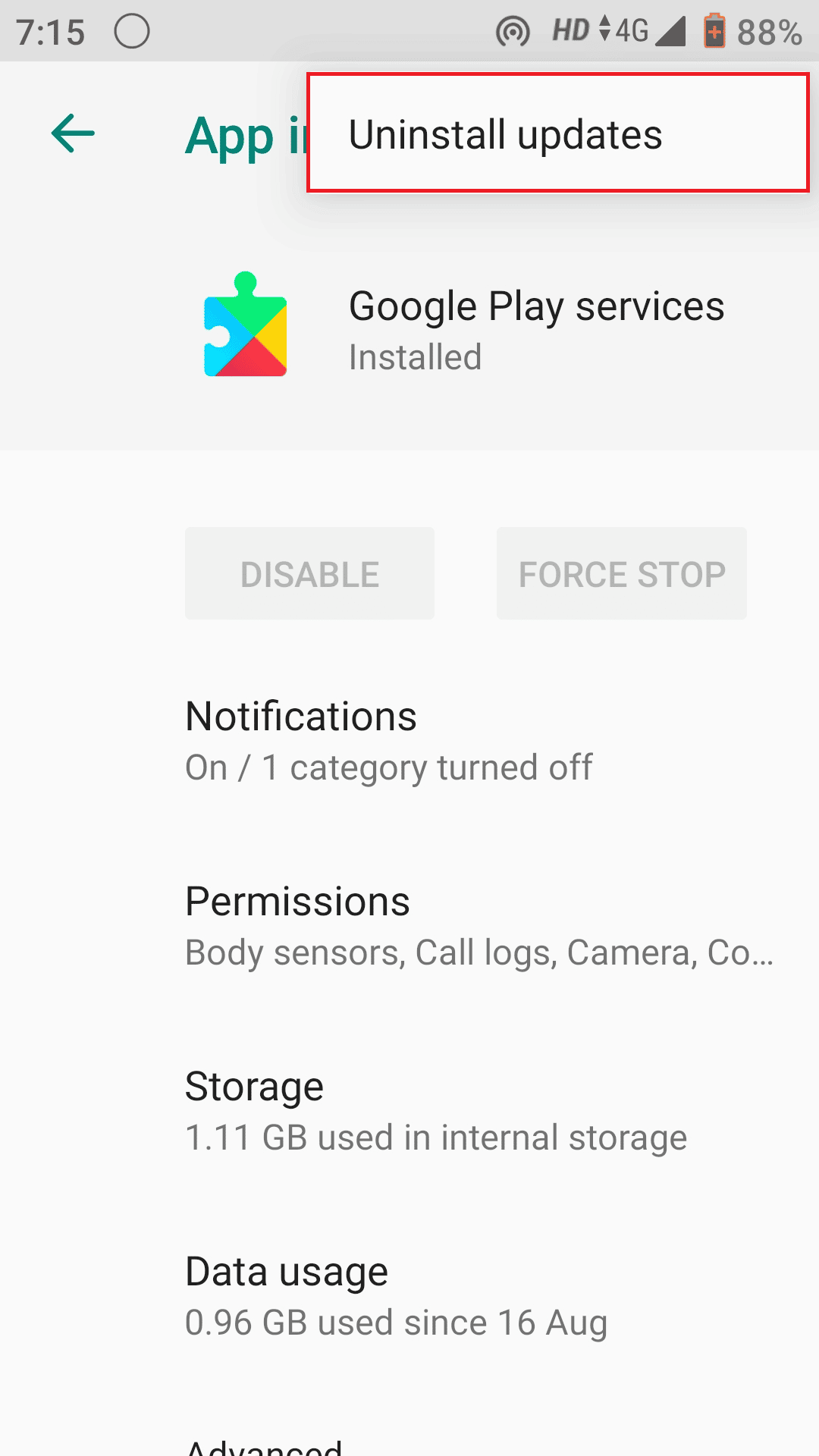 Tap on Uninstall updates