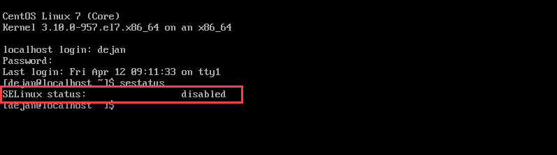 Editing the SELINUX directive to disable