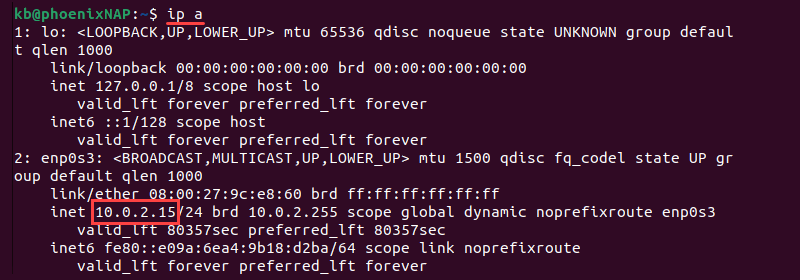 ip a terminal output