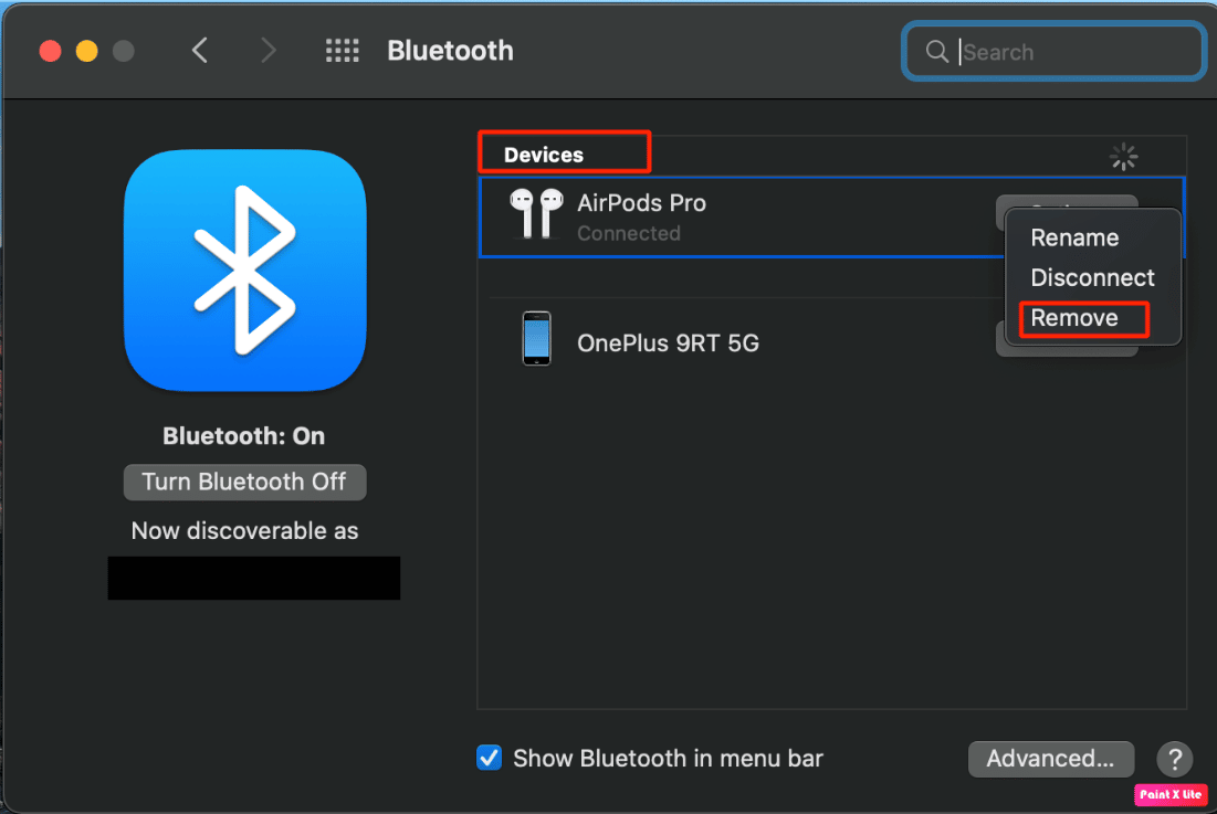 under devices choose remove option