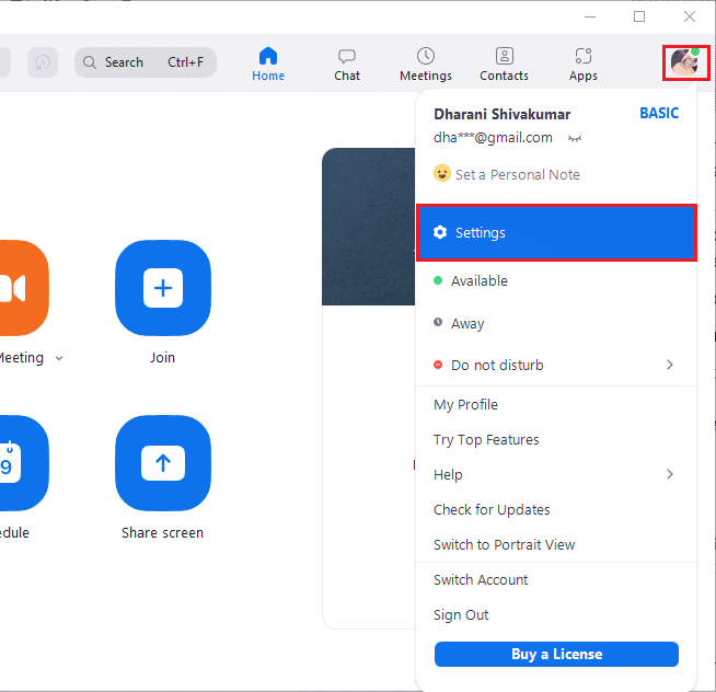 Then, select the Settings option | AirPods mic not working on Zoom on Mac