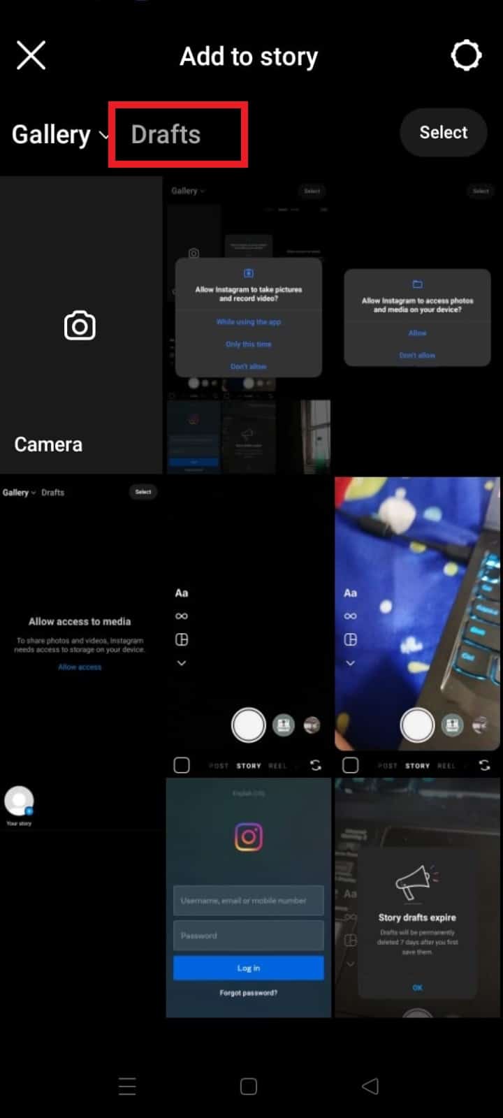 Select the Drafts option to the right of your Gallery.
