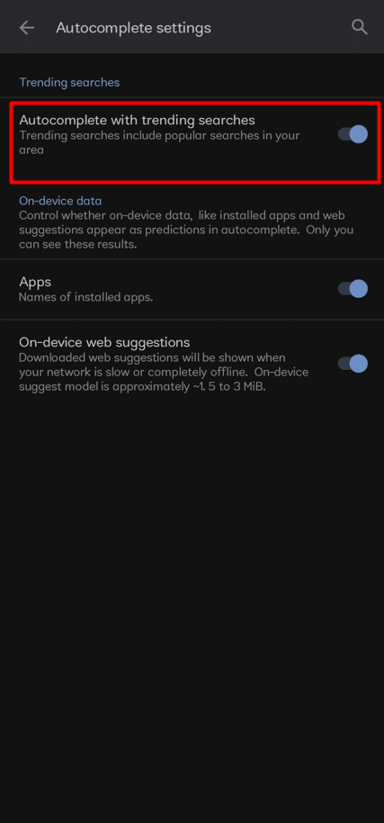  Disable Autocomplete with trending searches. | turn off trending searches on Google Chrome
