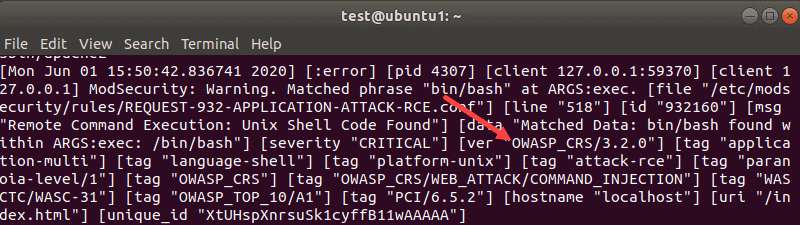 OWASP CRS error message in the Apache log