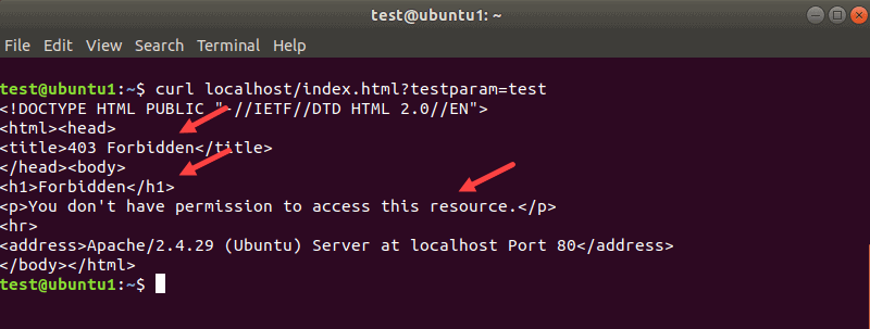 ModSecurity error messages in the terminal.