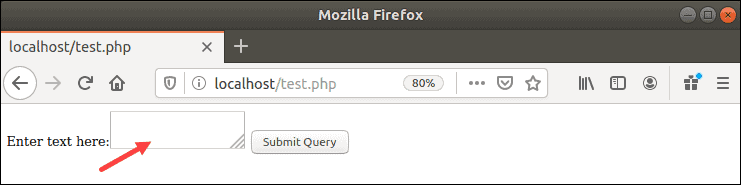 Browser showing the php test form.