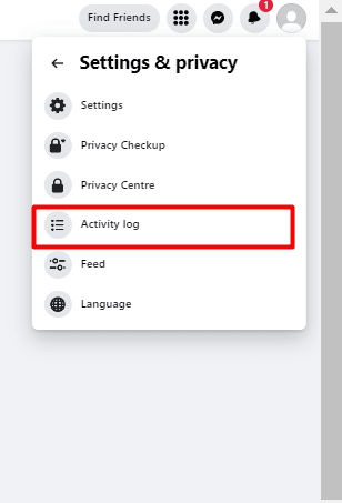 Click on Activity log in the menu that opens after that.