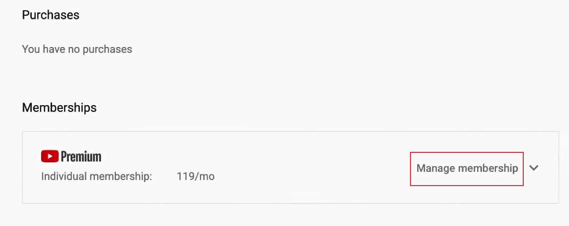 Click on Manage membership under the Memberships section | How to Cancel YouTube Premium Free Trial