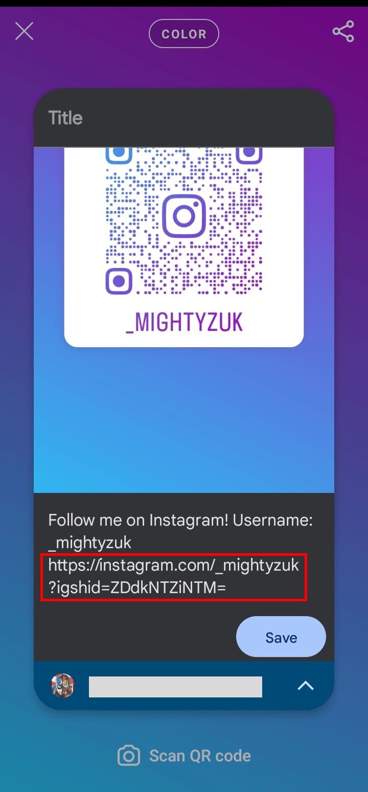 A note preview will be shown on the screen scroll the QR image and below it, you will see your profile link.