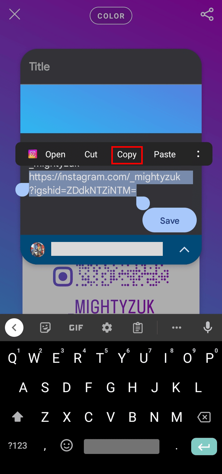 Select the profile link and then copy it, now you can share your profile link with others. | How to Copy Your Instagram Profile Link from App