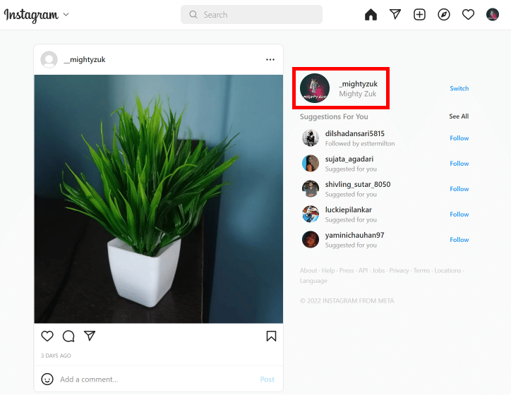 Click on the username of your profile to go to your profile page.