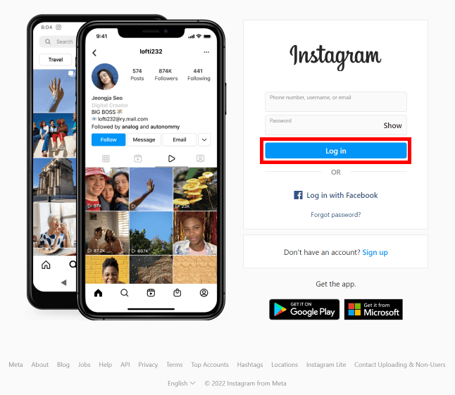 Enter your email, phone number, or username and enter your password and then click on the Log in button.