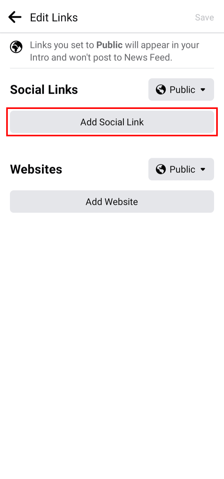 Tap on Add Social Link button under Social Links.