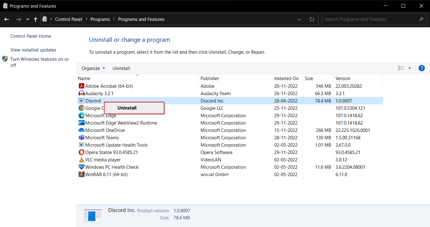Find Discord in the list of programs and choose Uninstall. Fix Discord Installation Error on Windows 10