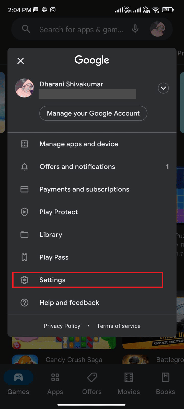 tap on Settings