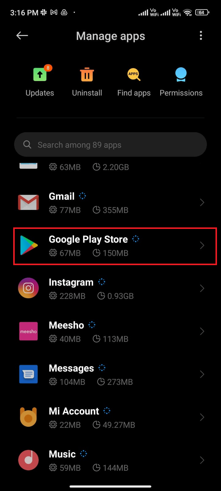tap on Manage apps and then Google Play Store 