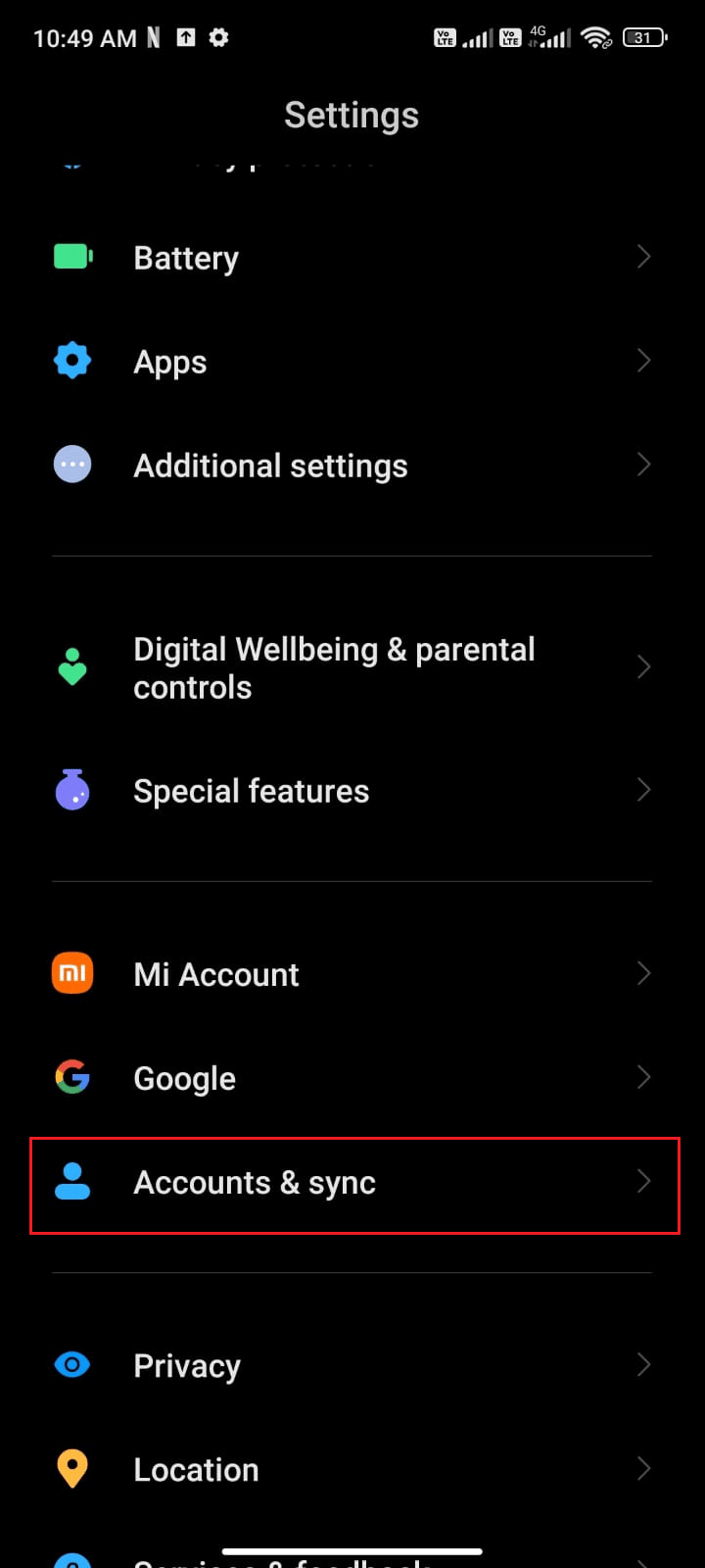 tap Accounts and sync. Fix Google Play Store Error Code 403