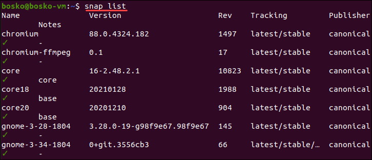 List installed Snaps.