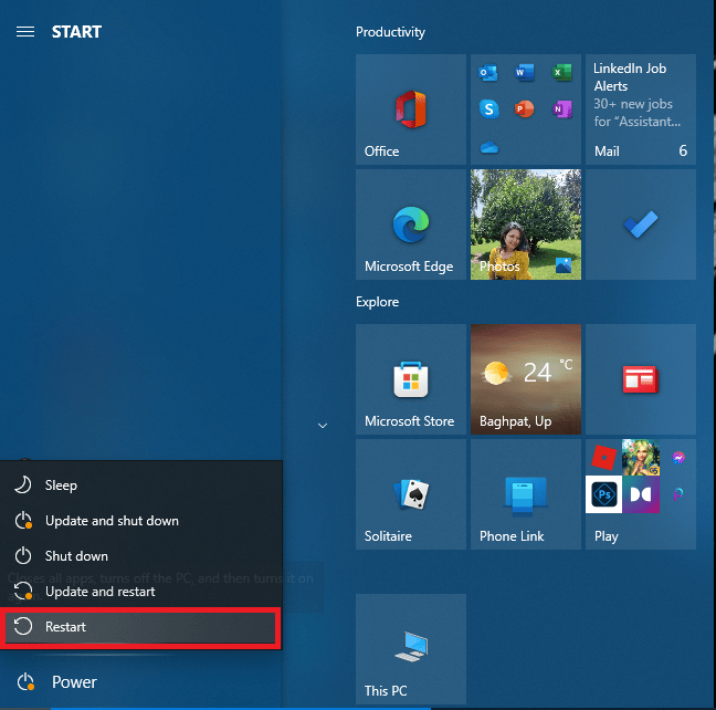select the Restart option