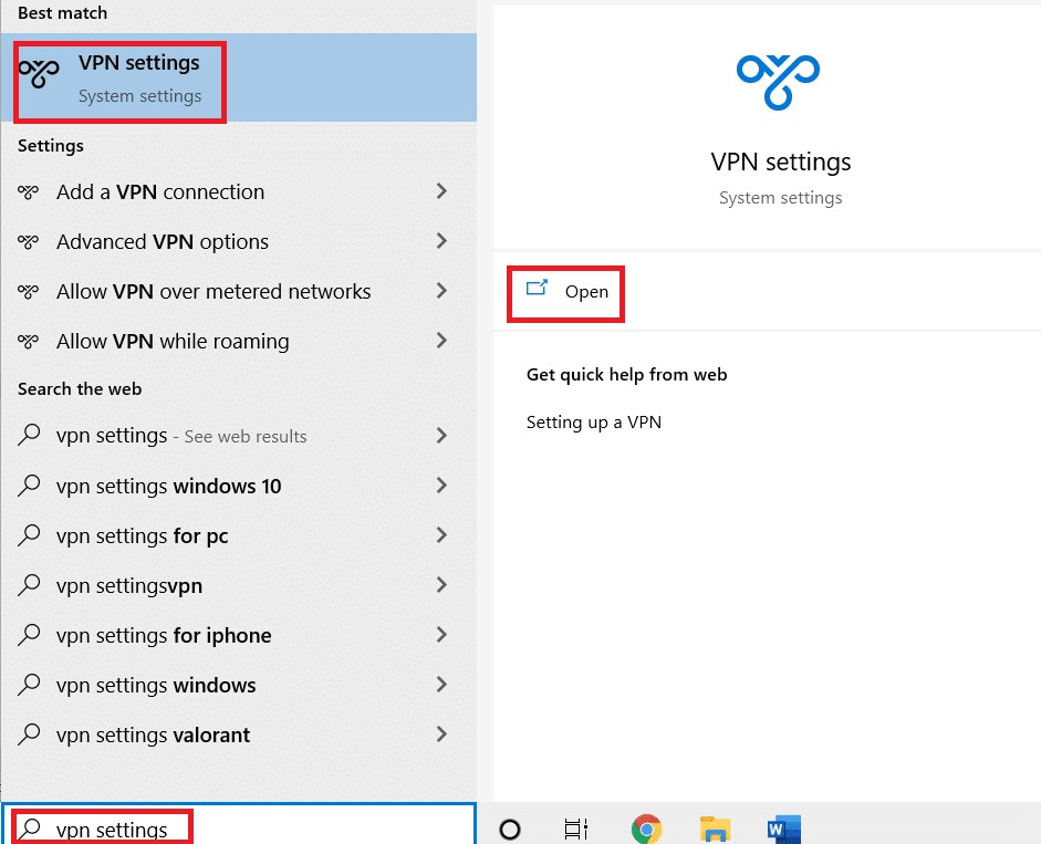 Open the vpn settings