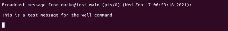 The look of the message send with the wall command in the user terminal