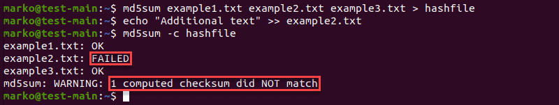 Validating multiple files using a file containing their hash value, failure detected