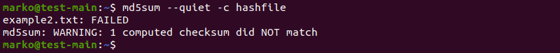 Validating multiple files using a file containing their hash value, skipping the output of the validated files