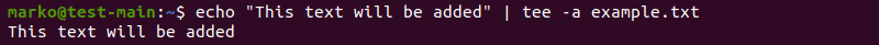 Appending the output of the echo command using the tee -a command