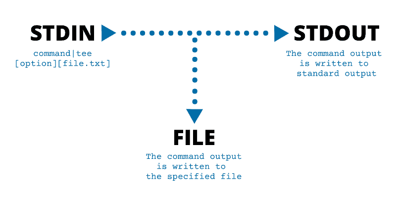 Graphical representation of the tee command operation