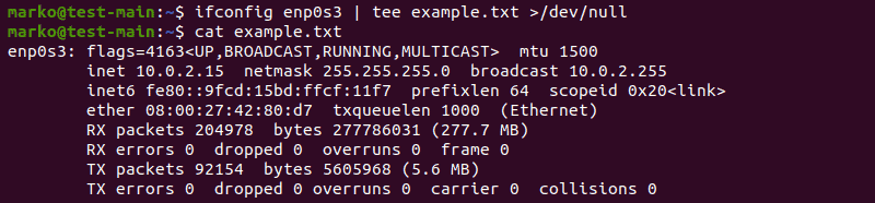 Skipping the standard output and writing only to a file using tee